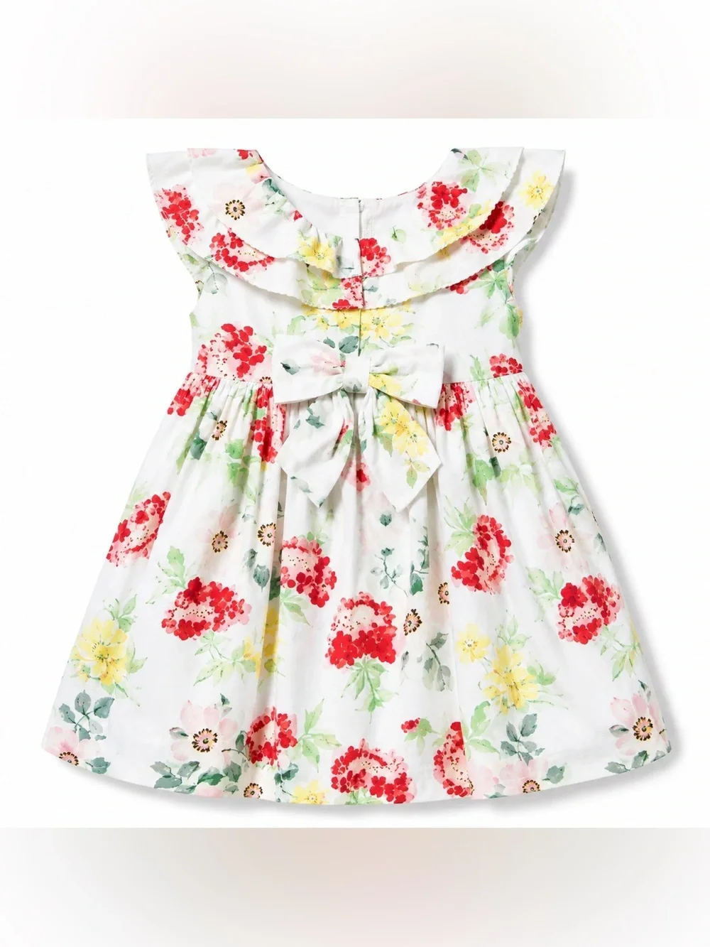 Janie and Jack Toddler Girls Dress Floral Print Ruffle Bow White Pink 12-18m